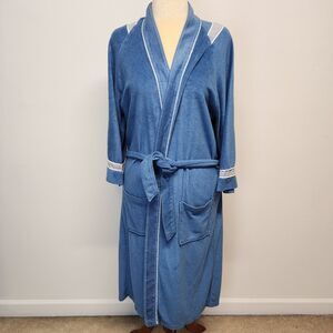 Vintage Rabhor Robe Lounge Smoking Jacket Blue Gray Belted One Size 60s 70s Hef